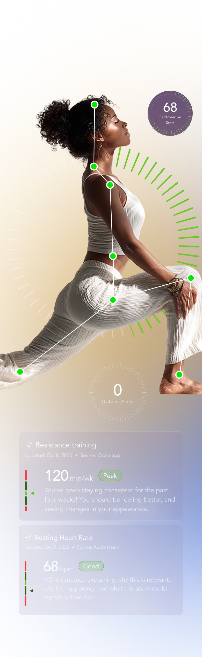 Woman using the Ozara app to track her health regeneration journey